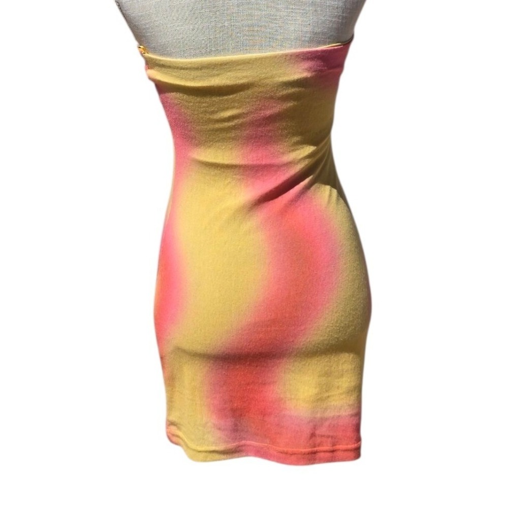 With Jean Frankie ziggy Tie Dye Mini Dress Bodycon Strapless Yellow Pink XS - Picture 5 of 11